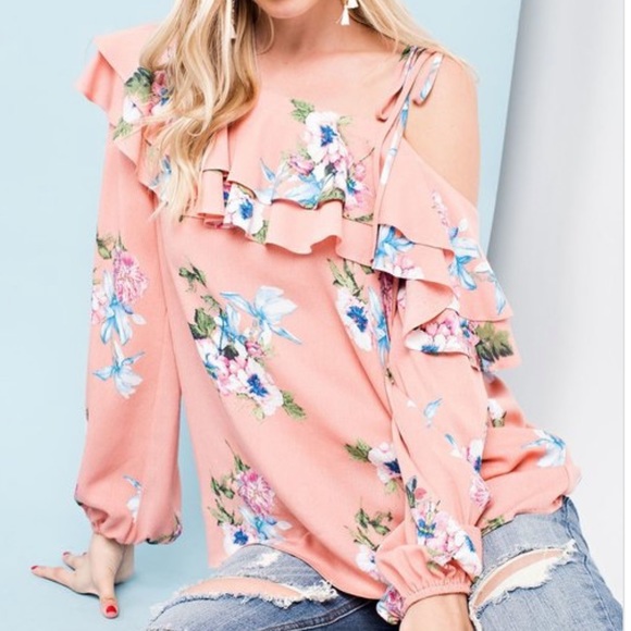 Stunning coral floral spring top - Picture 3 of 5